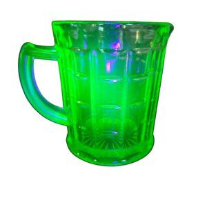 Vintage Hazel-Atlas Uranium Glass Colonial Block Green Creamer4"